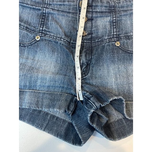 Forever 21 Womens High Waist Denim Shorts Roll Cuffed Hem Button Fly Blue SZ 28 - Picture 4 of 7